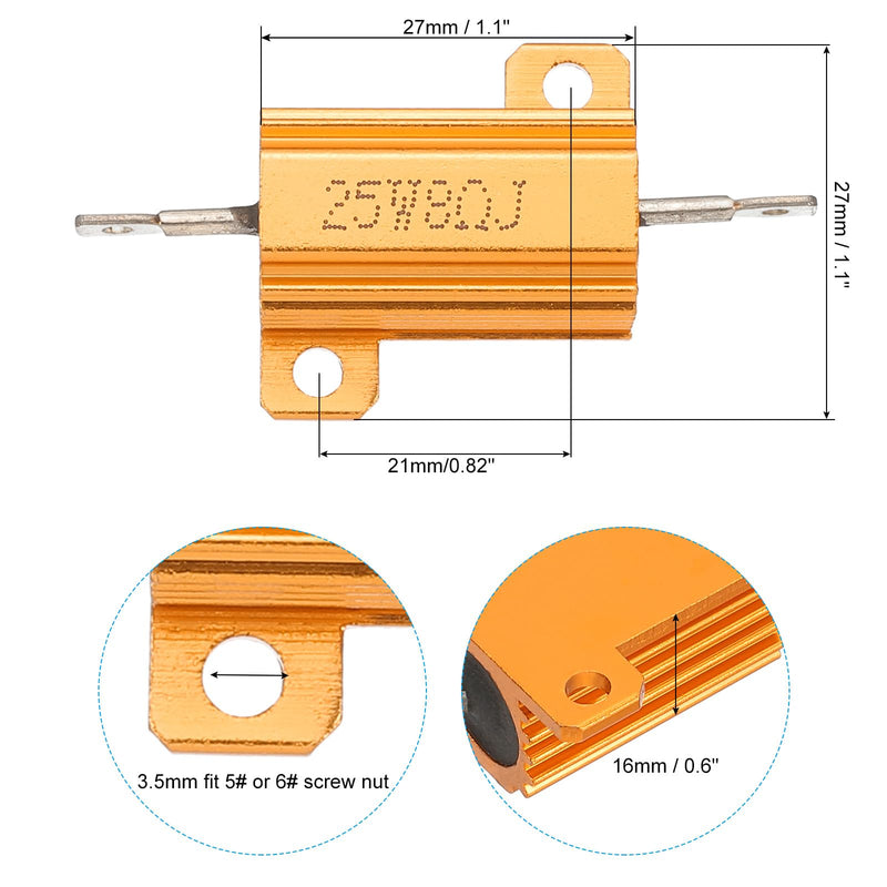 PATIKIL 25W 8 Ohm Aluminum Shell Resistor, 2 Pack Aluminum Housing Resistor Housed Case Wirewound Resistors Screw Tap Power Resistor 5% Tolerance, Golden