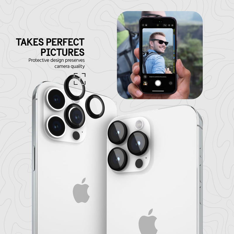 Pelican Camera Lens Protector w/ Aluminum Rings for iPhone 15 Pro Max/iPhone 15 Pro - 9H Tempered Glass - Durable Anti-Scratch, Anti-Shatter, HD View w/Night Shoot, Case Friendly, Easy Install - Black iPhone 15 Pro / iPhone 15 Pro Max
