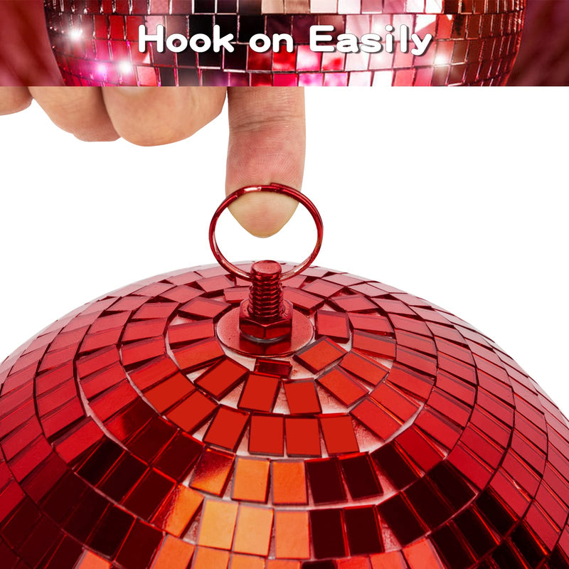 8 Inch Mirror Ball for Disco DJ Club Party Wedding Home Decor, Muscab Disco Ball with Hanging Ring, Red 8 Inch Red-1