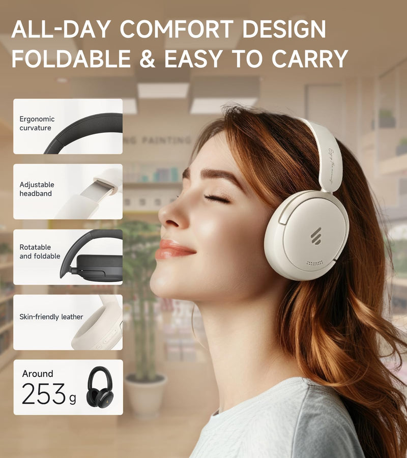 Atom Max Hybrid ANC Headphones, Hi-Res Audio, 45H Playtime, White Ivory