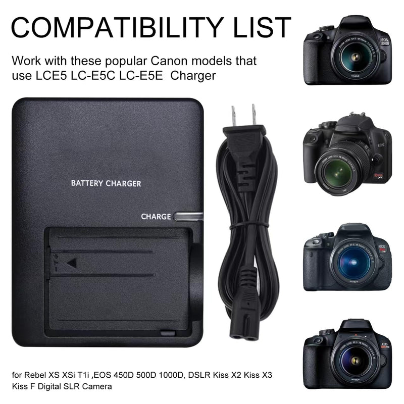 LP-E5 Quick Charger for Canon Battery: LCE5 LC-E5C LC-E5E EOS Compatible Rebel XS XSi T1i EOS 450D 500D 1000D DSLR Kiss X2 Kiss X3 Kiss F Digital SLR Camera（black）