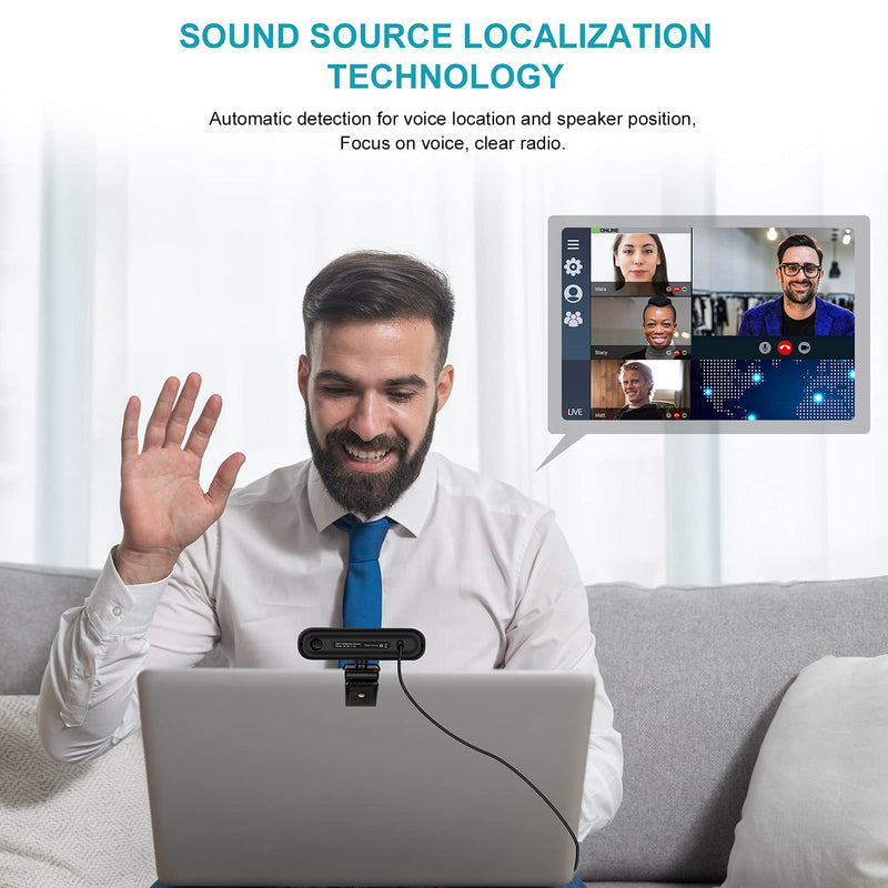 3 in 1 Webcam - 2K HD USB C Webcam with Microphone and Speaker, Stereo Sound & Noise-Cancelling Mics, Privacy Cover, Light Correction, Autofocus Conference Web Camera for Computer/Laptop/PC/Monitor SeeUpMini