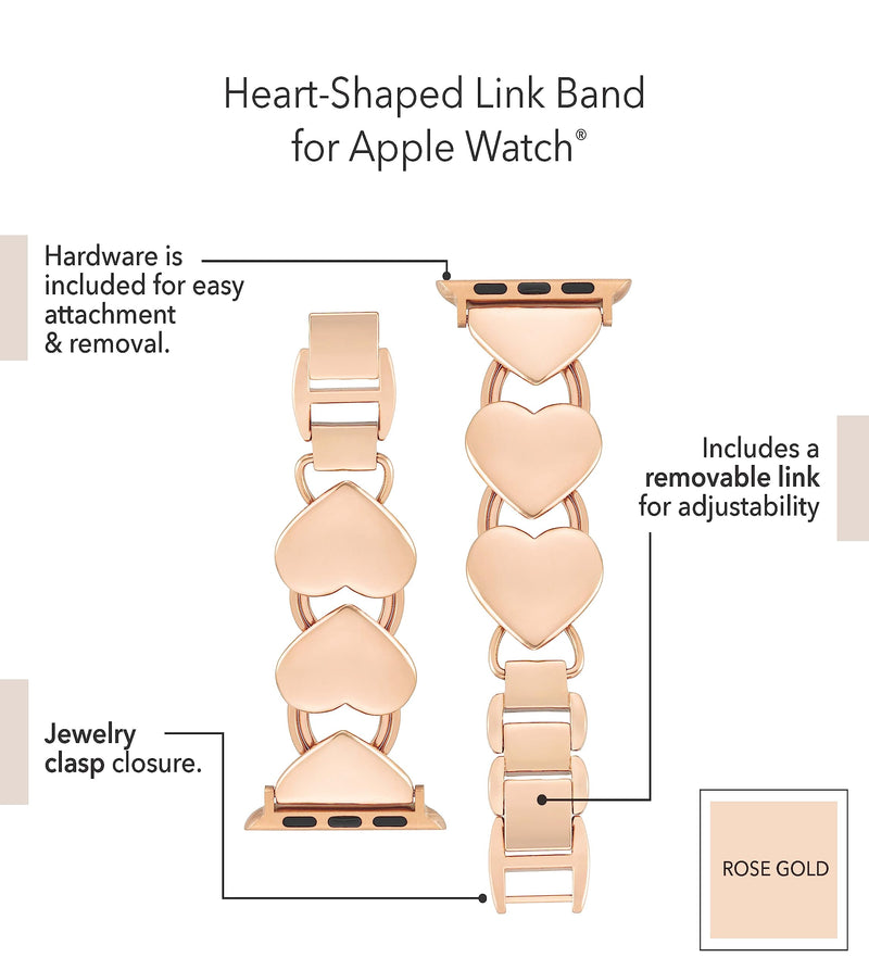 Anne Klein Heart Link Chain Bracelet for Apple Watch Secure, Adjustable, Apple Watch Band Replacement, Fits Most Wrists 42mm (Series 10) & 38/40/41mm Rose Gold