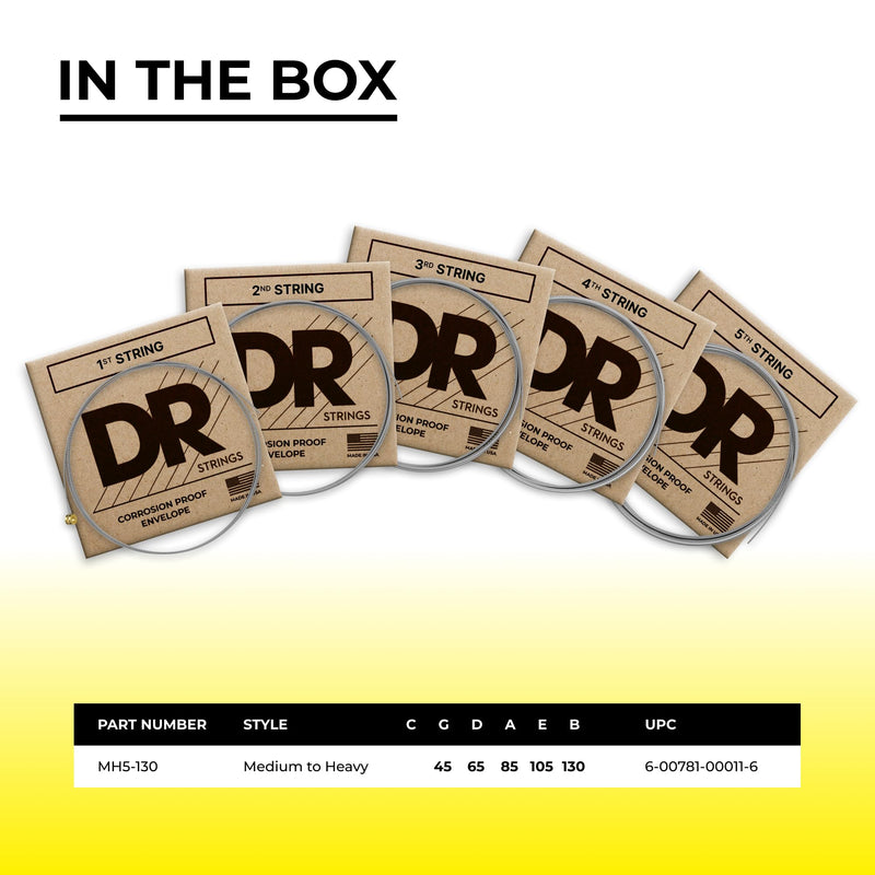 [AUSTRALIA] - DR Strings Lo-Rider - Stainless Steel Hex Core 5 String Bass 45-130 