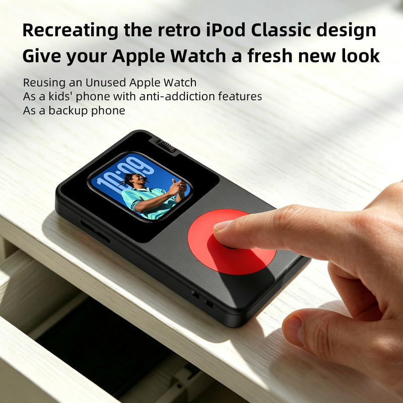 Aluminum Case for Apple Watch Series 9/8/7 45mm, Transform Watch into Retro MP4, Retro iPod Style Metal Protective Cover with Functional Click Wheel (Classic Black and Red, 45MM) Classic Black and Red Series 9/8/7-45MM