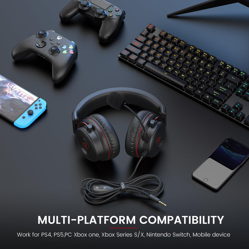 [AUSTRALIA] - EKSA E900 Gaming Headset with Microphone - PC Headset with Detachable Noise Canceling Mic, 3D Surround Sound, Wired Headphone for PS4, PS5, Xbox, Computer, Laptop, Switch, Handheld (3.5MM Jack) Red 