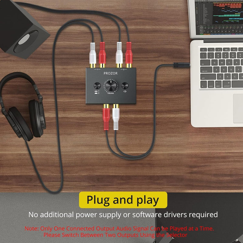 [AUSTRALIA] - PROZOR RCA Stereo Audio Switcher - 2 in 1 Out R/L Stereo Audio Switch, 1 in 2 Out Stereo Audio Splitter with Mute Button and No External Power Required 2 in 1 Out RCA Switch 