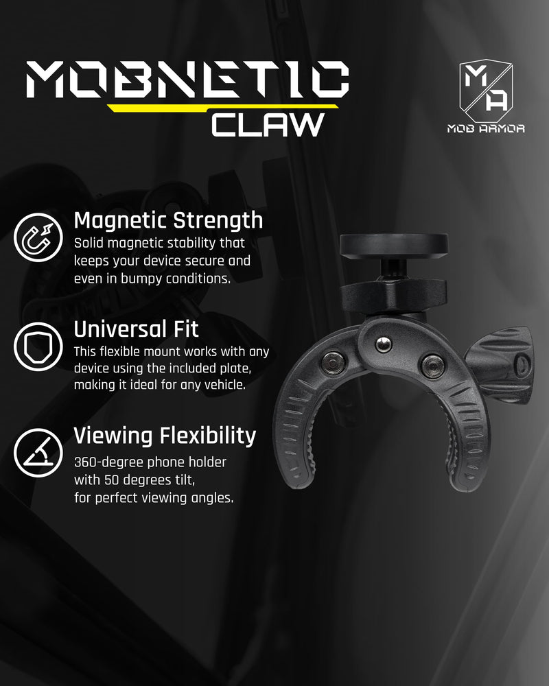 Mob Armor MobNetic Claw with 360° Rotation - Bar Mount for Golf Carts, Strollers, or Any enclsoed cab Vehicle with Round or Square Tubes- Universal Car Magnetic Phone Mount, Assembled in USA - Black