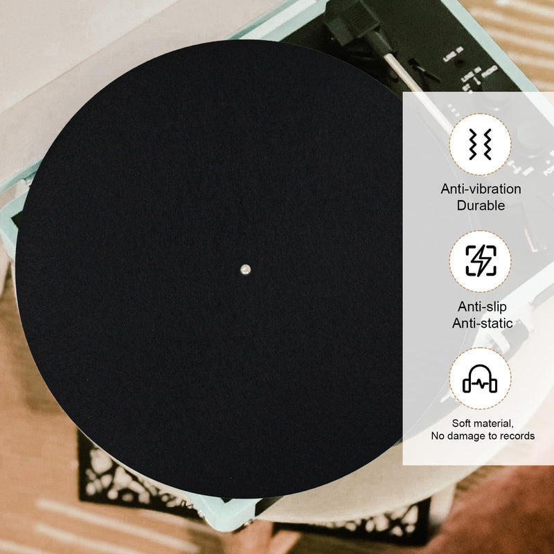 Record Player Mat, 12in Anti-Slip & Anti-Static Felt Record Pad Turntable Slipmat Wool Turntable Platter Mat Vinyl Record Player Protective Mat for Home Record Players (Black)