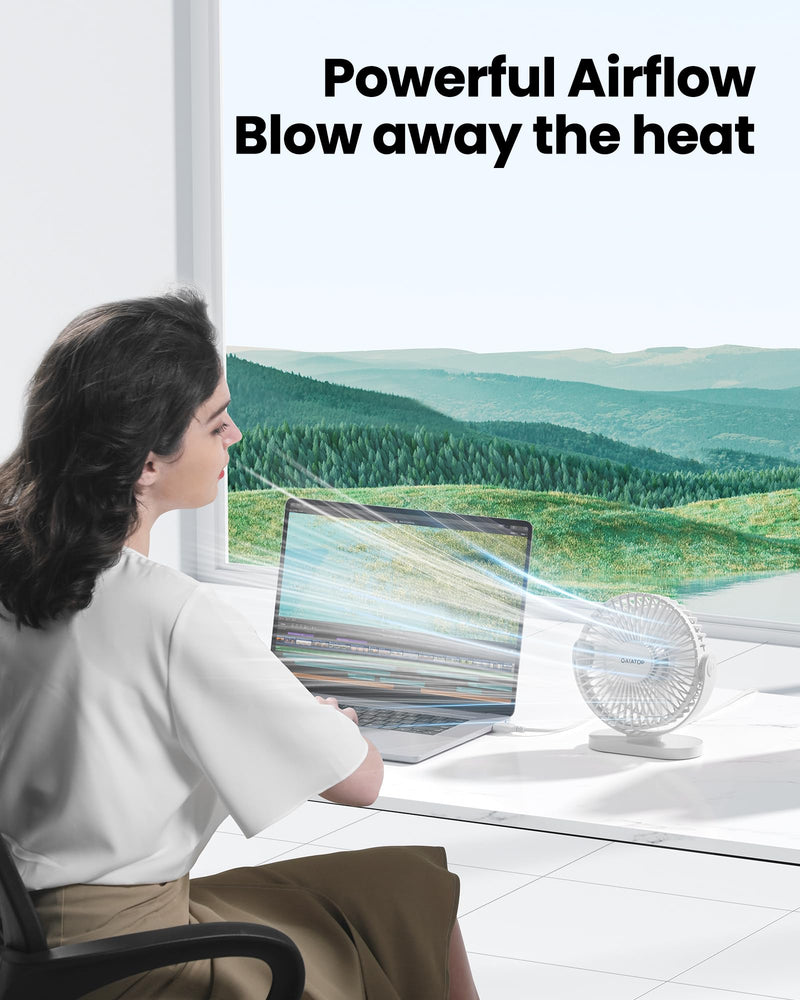 Gaiatop USB Desk Fan, 3 Speeds Powerful Portable Fan, 5.5 Inch Quiet Cooling Mini Fan, 90° Rotate Small Table Fan with 5ft Cable Personal Fan for Desktop Home Office Travel White