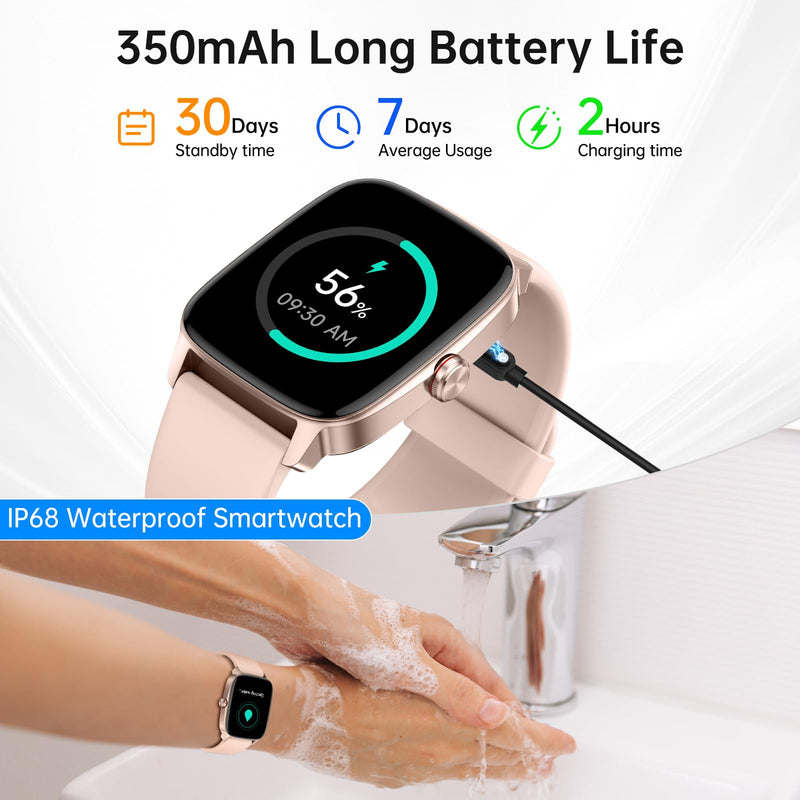 Smart Watches for Women Men with Bluetooth Call & AI Voice, 1.85" HD Fitness Tracker with Heart Rate SpO2 Sleep Monitor, 100+ Sports Modes,Mini Games, IP68 Waterproof Smartwatch for Android iOS Phones Light Pink