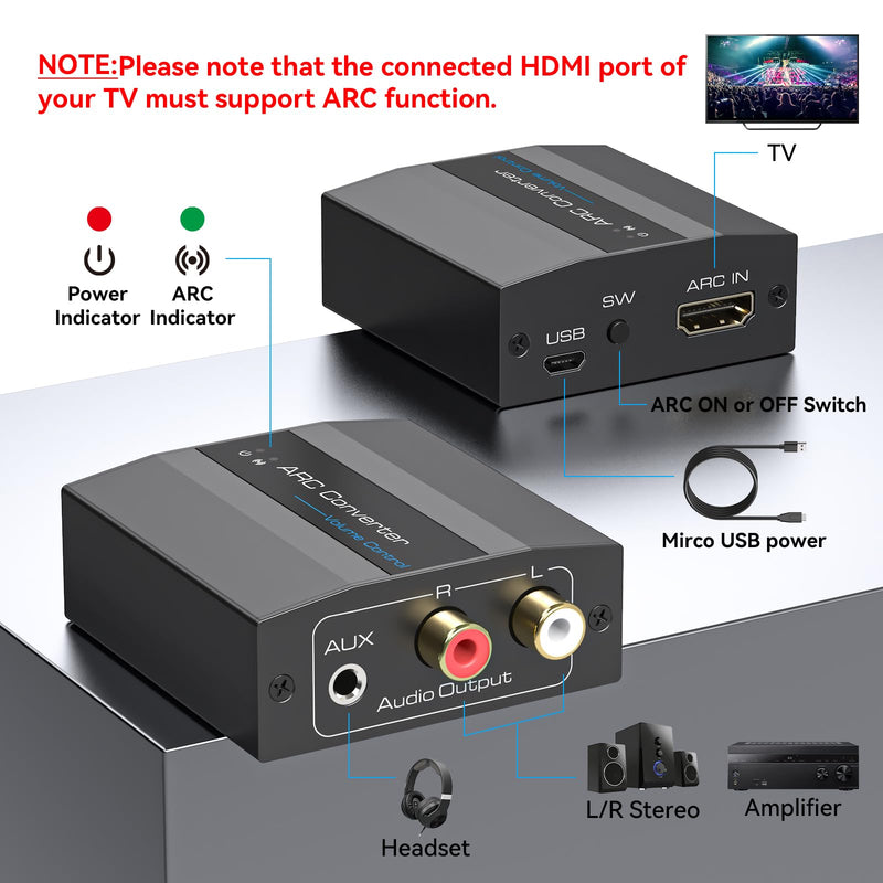 HDMI ARC Adapter 4K60Hz HDMI ARC Audio Extractor with 3.5mm and L R Stereo Audio for HDTV Soundbar Speaker Amplifier M HDMI ARC Adapter