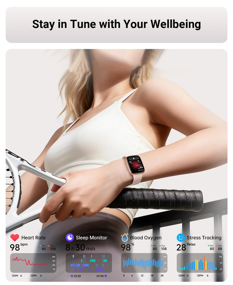 Gydom Smart Watch for Men/Women, 1.85" AMOLED Screen Fitness Tracker | for iPhone/Android/Samsung, Answer/Make Call, Heart Rate/Sleep/SpO2, 3ATM Waterproof, 120+ Sport Modes, AI Voice, Pink