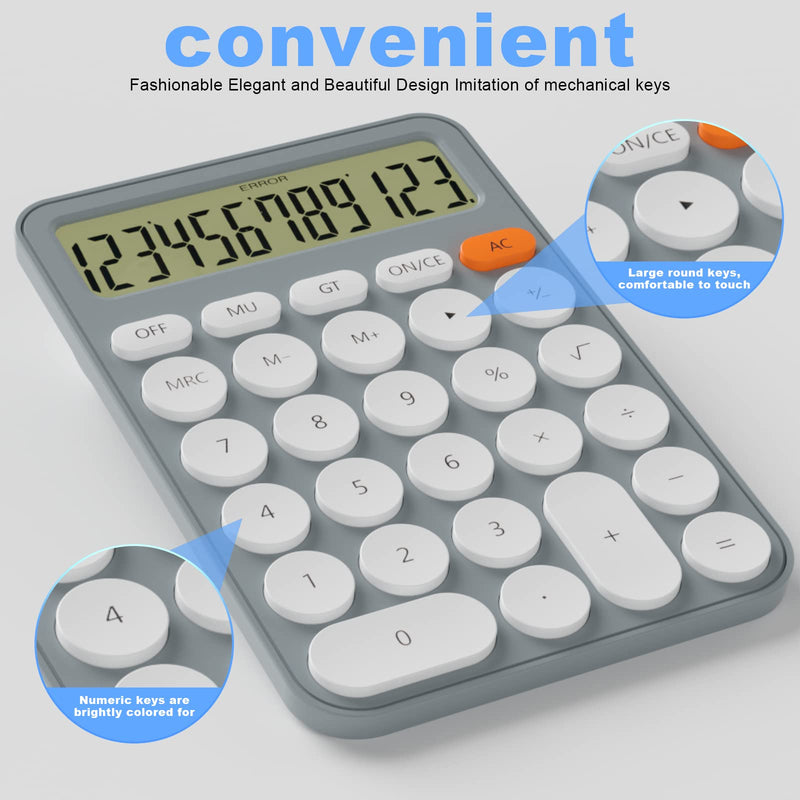 Cute Calculators Desktop Size 6.3 * 4.3in/16 * 11cm, DECKLIT Battery 12 Digit Desk Calculator Extra Large LCD Display, Great Desktop Calculator Big buttons, 15°Tilt Screen for Kids Calculator(White) white