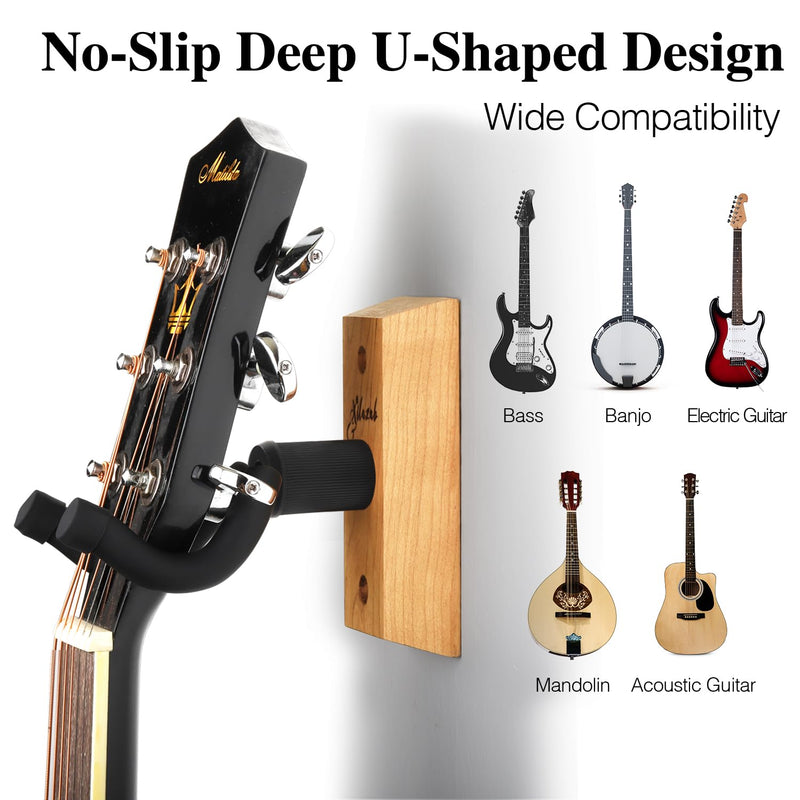 Guitar Wall Mount 2 Pack, Black Walnut Wood Guitar Hanger, U-Shaped Guitar Wall Hanger Mount, Guitar Holder Hook Stand Wall for Acoustic, Electric Guitar, Banjo, Bass, for Guitar Player