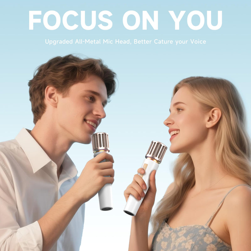 Wireless Microphones, Microphone with One-to-One Chip Connection, Controllable LED Lights, 40H Duration, 200FT Range Free Sing, Volume Control Microphone for Singing, Speech, Home Party, Youtube White