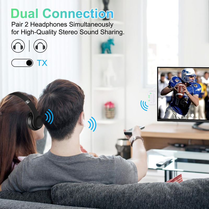 Bluetooth Transmitter Receiver,2-in-1 V5.3 Wireless Transmitter for Airplane,TV,PC,Gym,Switch. Supports up to 2 AirPods/Headphones. Bluetooth Receiver for Car/Home Stereo,with AptX Low Latency & HD White