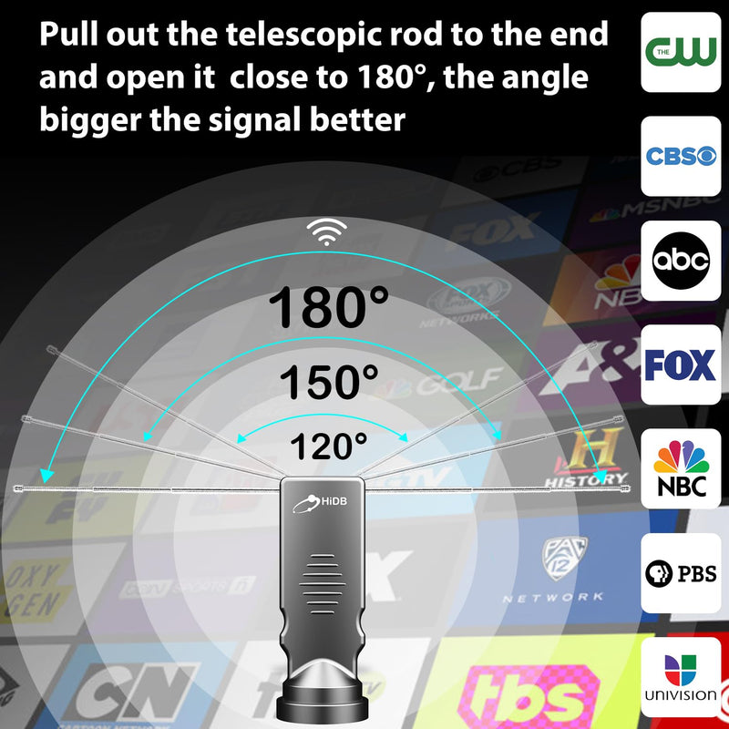 Rabbit Ears Antenna Long Range Reception with Amplifier TV Antenna for Smart TV Indoor, HD Antenna for TV Indoor 4k, Digital Antenna for Smart TV Support All Free HDTV Channels