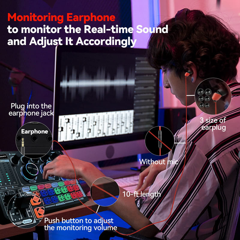 [AUSTRALIA] - Podcast Sound Board - Music Sound Mixer with Effects, Audio Interface for PC Mac iPhone Android, Sound Card for Streaming Recording, DJ Mixer for Beginners (F999 Plus with More Cables) F999 Plus 