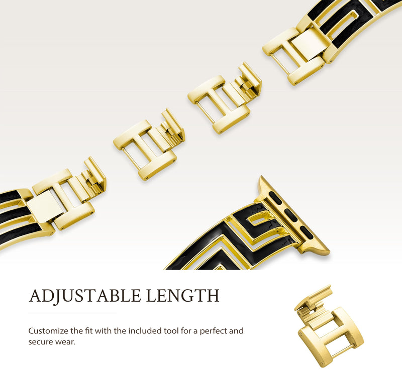 Hollowed-Out Geo Metal Watch Band for Women Compatible with Apple Watch 38/40/41/42/44/45/46/49mm Series11/10/9/8/7/6/5/4/3/2/1，Lucky Bangle Bracelet Designer Gold 42(Series 3 2 1)/44/45/46/49mm