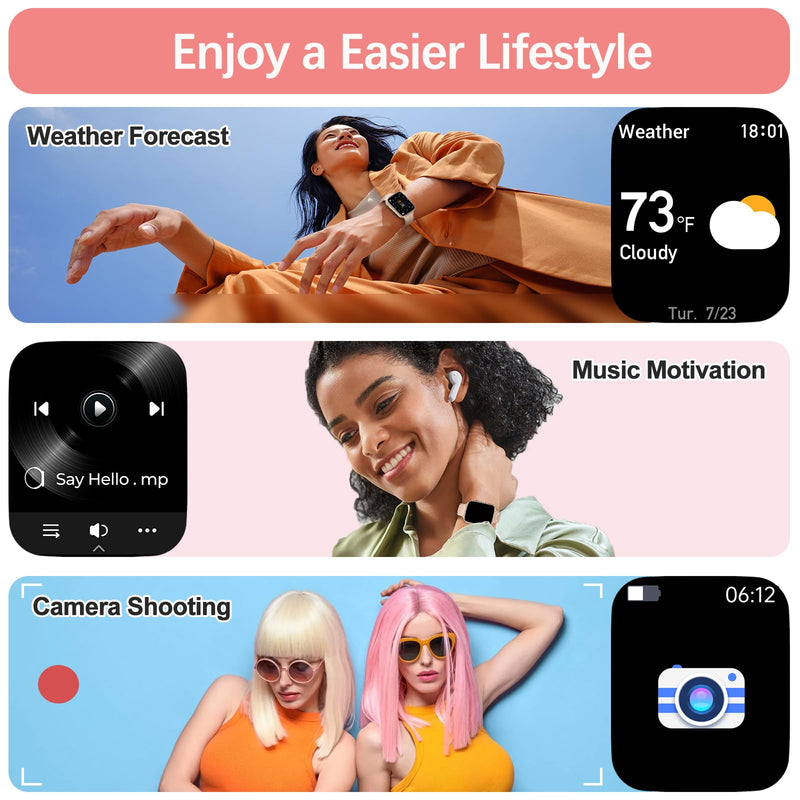 YoYoFit Smart Watch(Answer/Make Call), 1.85" Smartwatch for Women, Fitness Activity Tracker with Heart Rate Blood Oxygen Sleep Monitor Step Calorie Counter for iPhone Android Phones, Pink