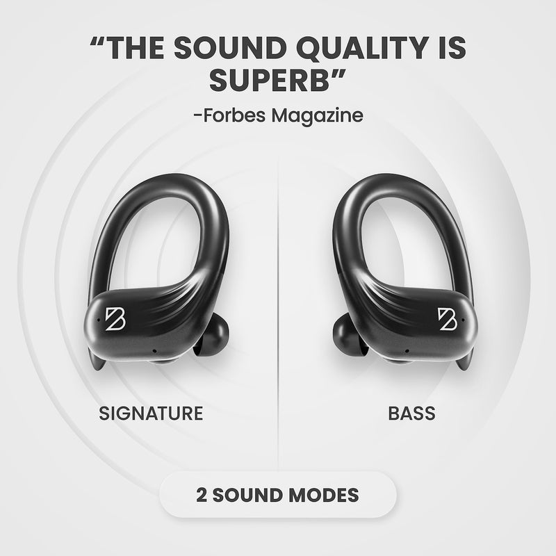 Back Bay Audio Runner Wireless Running Earbuds, Earbud Over Ear Hooks | 80-Hour Long Battery Life, Water-Resistant Wireless Running Headphones. Bass Boost, Bluetooth 5 Wireless Charging Case Runner 60 Black