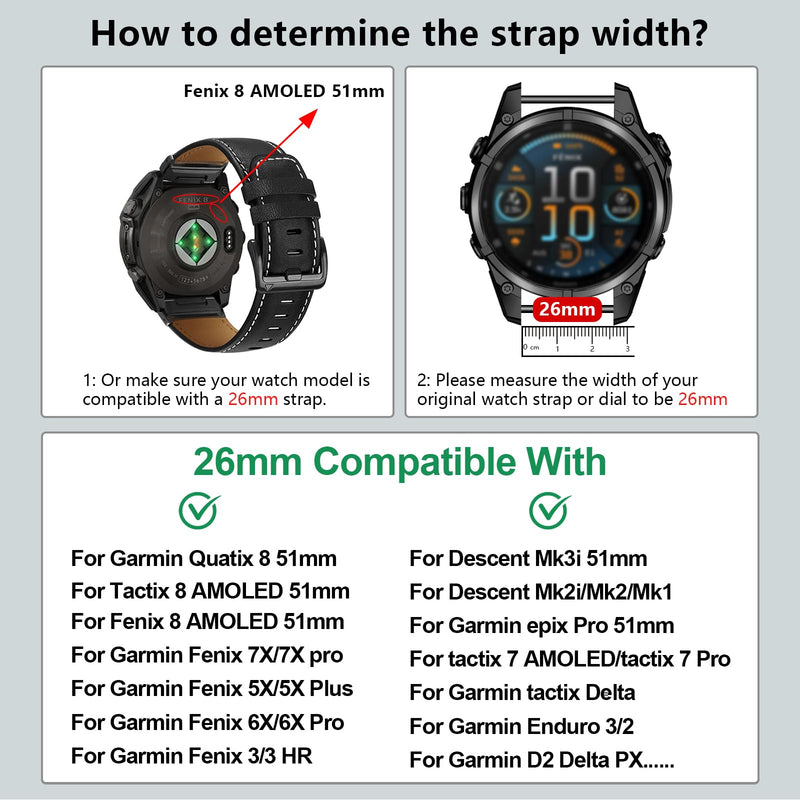 26mm Watchbands Compatible With Garmin Fenix 8 tactix 8 51mm/Fenix 7X Pro/7X/6X Pro/6X/5X Plus/5X/3 HR/tactix 7 pro/Enduro 3 2/Descent Mk3i 51mm/Mk2i