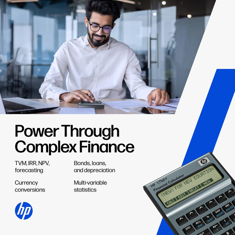 HP 17bII+ Financial Calculator – 250+ Professional Functions for Business, Finance & Accounting – RPN, Algebraic Entry, College Math Solver, 2-Line Display, 28KB Memory – Includes Case, Cleaning Cloth | For business, finance and accounting, college mat...