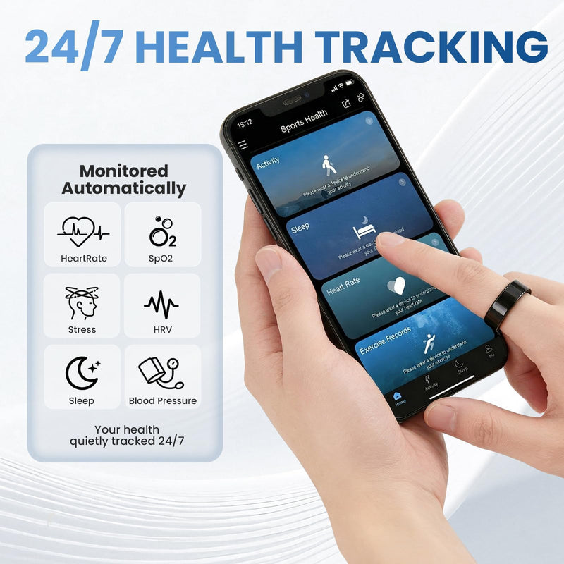 Smart Ring Health Tracker with Portable Charging Cases, Size 11 | ZERO Fees For IOS+Andriod & IP68 Waterproof & Heart Rate & Sleep Tracking, Fitness Ring for Men & Women, Size 9-11