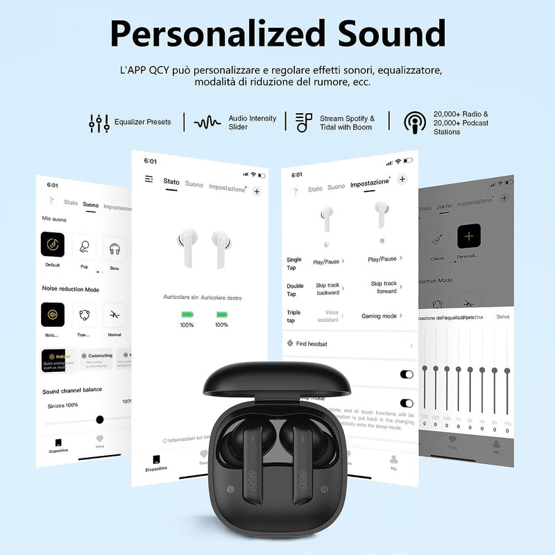 QCY HT05 Multi-Mode Active Noise Cancelling Wireless Earbuds, AI-Enhanced Calls Bluetooth Headphones with 6 Mics, Anti-Wind Noise, Transparency, App for Custom EQ, 30H Playtime, Bluetooth 5.2 Black
