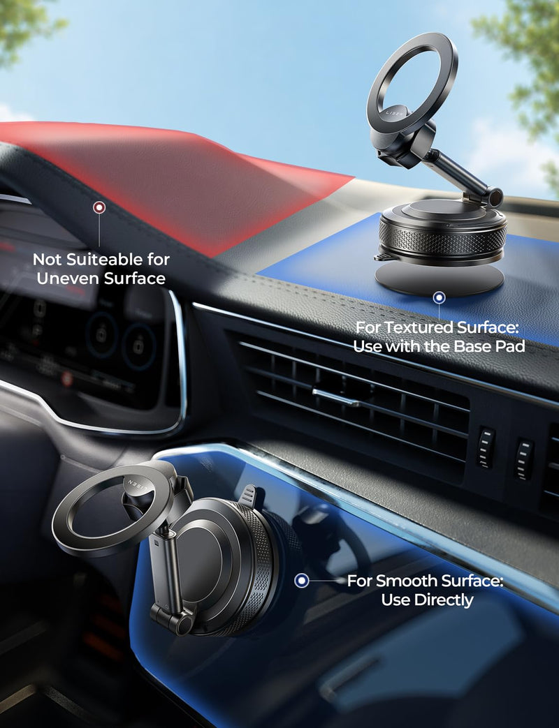 LISEN Magsafe Car Mount, [98LBS Vacuum Suction] Magnetic Phone Holder for Car Dashboard & Windshield, Strong Magnet Cell Phone Car Mount for iPhone 17 16 15 14 13 12 Pro Max/Air Obsidian Black