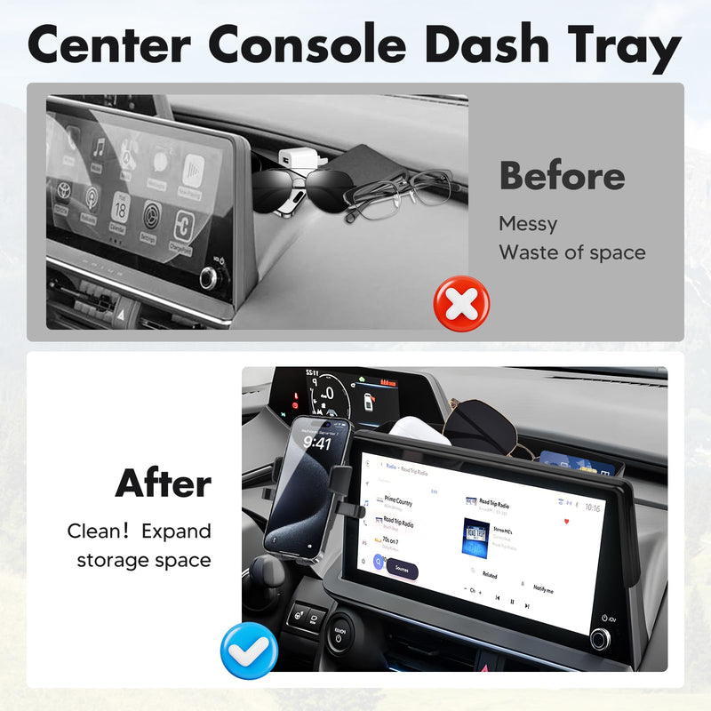 FIILINES Phone Holder for Toyota Prius 2023-2025 (Fit 12.3" Touch Screen), Phone Mount with Dash Organizer for Prius Accessories, 360 Degree Rotation Dash Mount Cell-Phone Holder For Prius 2023-2025