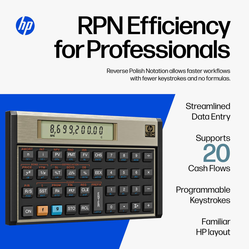 HP 12C Financial Calculator – 120+ Functions: TVM, NPV, IRR, Amortization, Bond Calculations, Programmable Keys – RPN Desktop Calculator for Finance, Accounting & Real Estate – Includes Case + Cloth | Programmable for finance, accounting and real estat...