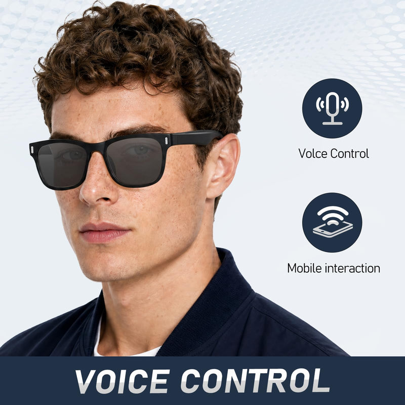 LKEYE Smart Glasses Audio Sunglasses Wireless Music Speaker,Blue Light Open Ear Glasses Indoor/Outdoor,Voice Control,Unisex Gray Lens