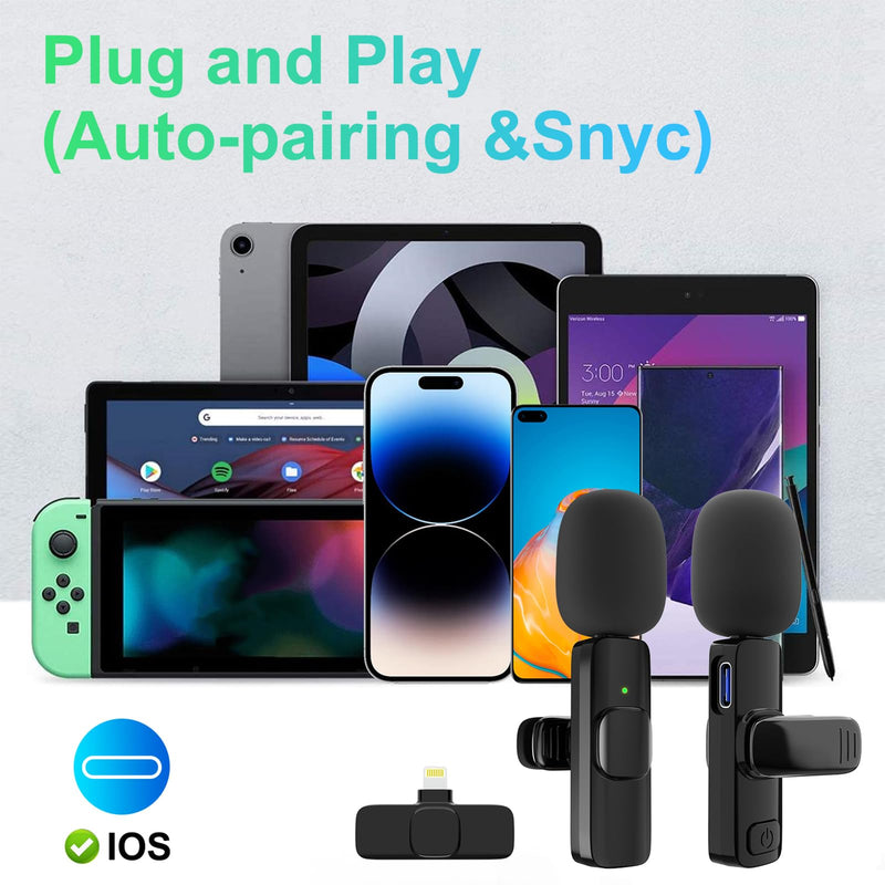 [AUSTRALIA] - 2 Pack Wireless Lavalier Microphone for iPhone iPad, Professional Lapel Mics, Wireless Mic Plug-Play, Lapel Microphone for Video Recording Interview Conference Podcast Vlog YouTube TikTok 