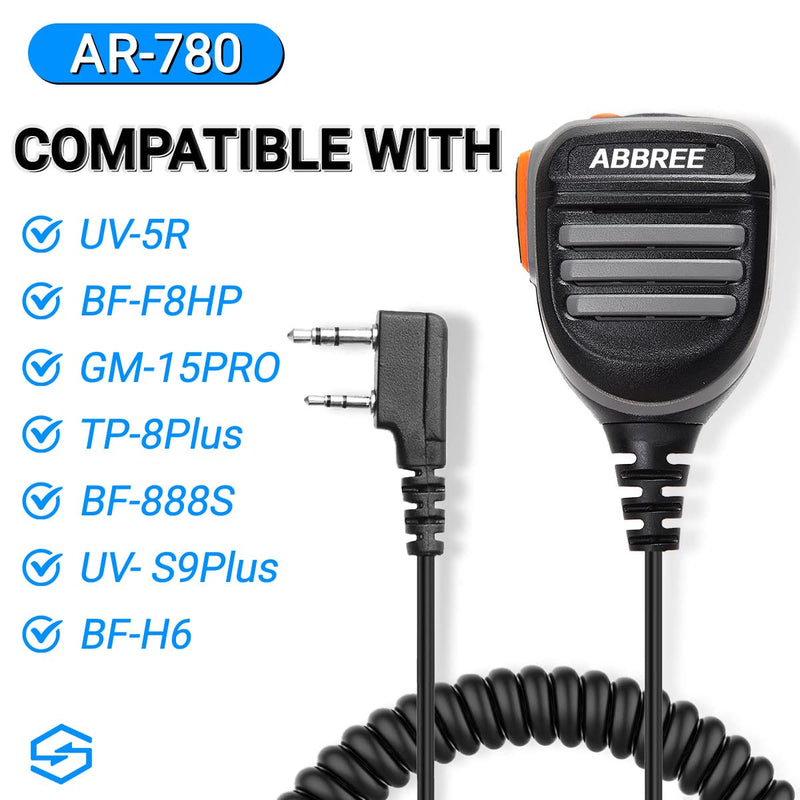 [AUSTRALIA] - ABBREE AR-780 Two Way Radio Rainproof Handheld Speaker Mic Microphone(Upgrade of BF-S112), Remote Shoulder Mic for GMRS Radio Baofeng UV-5R BF-F8HP BF-888S UV-K5 UV-5RX3 GM-15PRO Ham Radio 