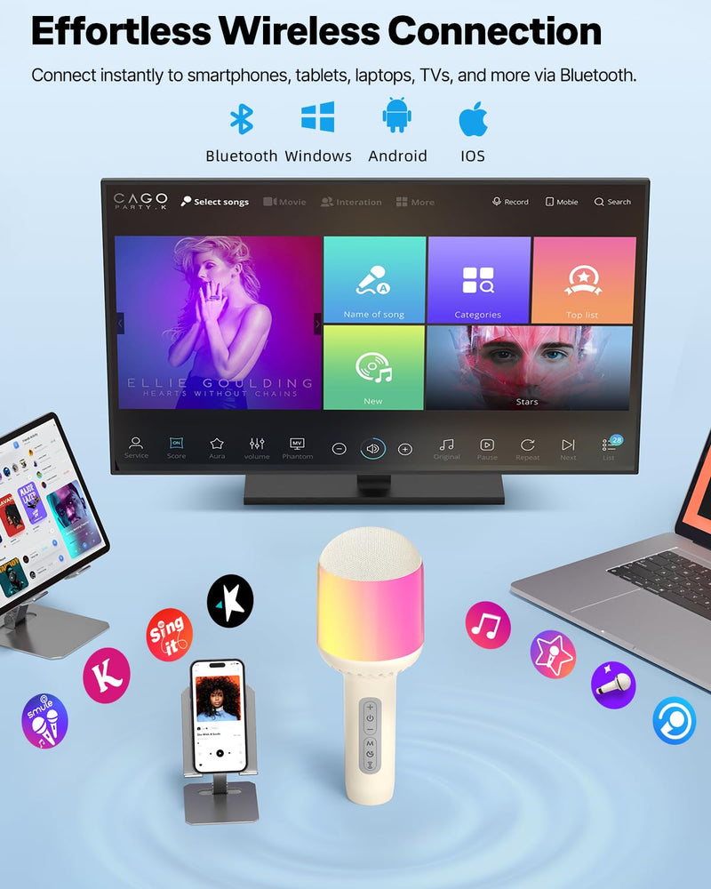 [AUSTRALIA] - Wireless Bluetooth Karaoke Microphone with Dynamic Lights, Portable Handheld Mic, 6 Sound Effects, 10H Battery, Perfect for Kids Singing, Home Parties, Duet - Gift Idea, Works with All Smartphones 