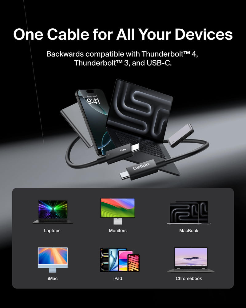 Belkin Thunderbolt 5 Cable 1M | 80Gbps data transfer, high-speed cable, USB4, laptop, MacBook, docking station