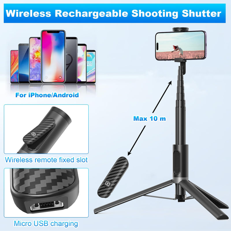 TONEOF Tripod, Cell Phone Selfie Stick, 60 Inch All-in-1 Stand with Integrated Wireless Remote, Lightweight and Portable, Extendable Tripod for 4-7 Inch iPhone and Android（Black Grey） Black Grey