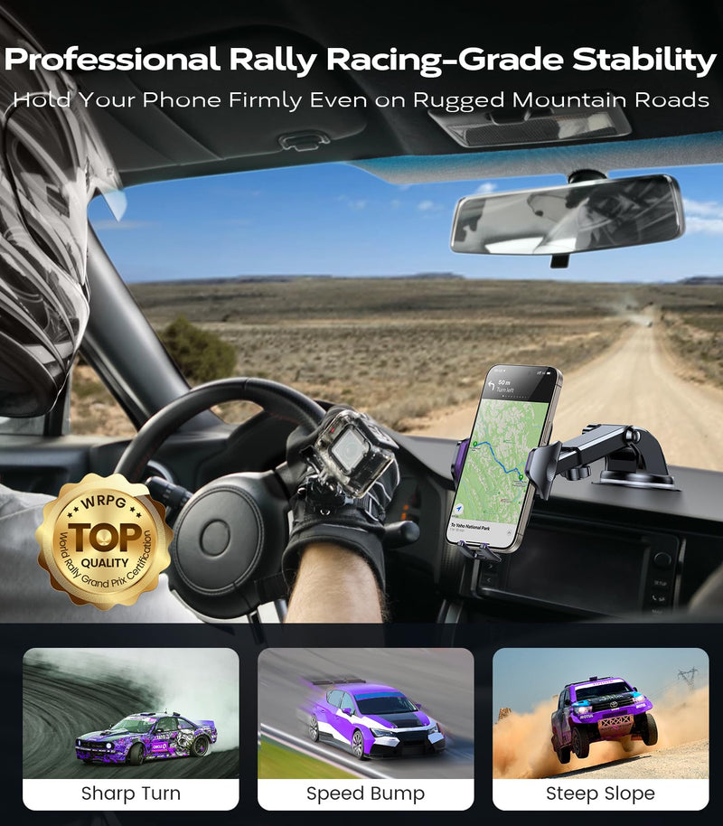 VICSEED Upgraded [Racing-Grade Steady] Phone Holders for Your Car, Purple | [86LBs Ultra-Powerful Suction] Car Phone Holder Mount Truck Stand for Dashboard Windshield Vent for iPhone Samsung All Phones