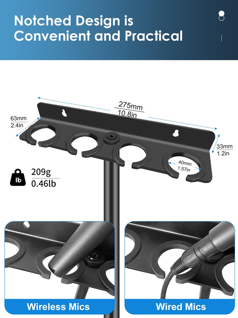 [AUSTRALIA] - Multi Microphone Holder (Aluminum) for Handheld Dynamic, Wired and Wireless Mics, Multiple Mic Organizer for Mic Stand, Rubber Padding/Wall Mounted or Mounted to 5/8"-27 or 3/8"-16 Threaded Stands Up to 4 Mics 