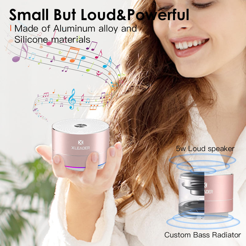 [AUSTRALIA] - Mini Bluetooth Shower Speaker, IPX6 Waterproof Speaker, with RGB Lights, Mic, Portable Silicone Lanyard, Suction Cup, Clear Sound&Rich Bass, 12h Playtime, Small Pink Gifts for Girls Women Pink Rose Gold 