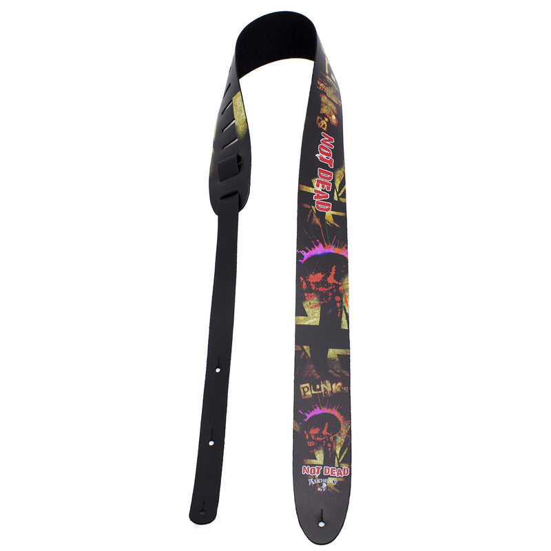 Perri's Leathers, Official Alchemy Punks Not Dead Licenced Leather Guitar Strap, Direct to Leather Series, Anti-Slip, Adjustable from 42.5" to 56" Inch, Compatible w/All Button Lock Systems