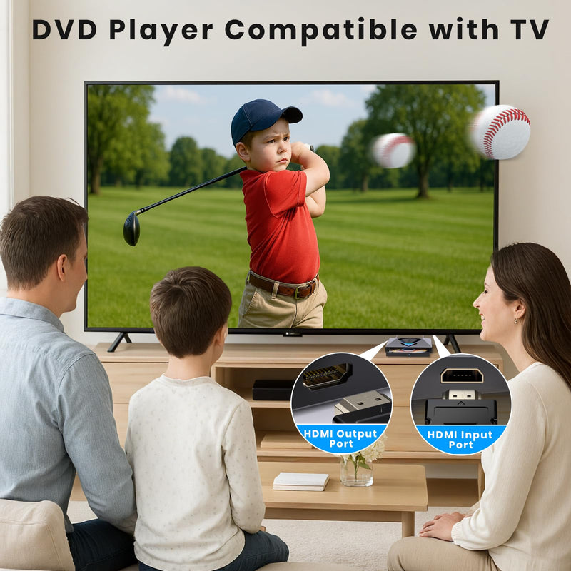 Dainty 6-in-1 CD DVD Drive for TV-External Mini CD/DVD Drive with HDMI AV Output, USB/TF Reader. Universal DVD Player forTV/Monitors/PCs/Laptops,Player for Home Theater Stereo System(Black) black