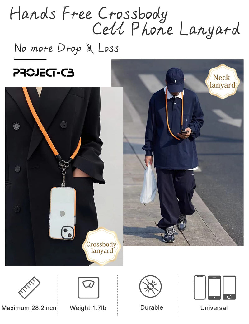 project-cb Cell Phone Lanyard ×1,Phone Lanyard Patch ×2,Phone Strap,Universal Lanyard for Phone,Crossbody Phone Strap,Neck Phone Lanyard (White-Black) White-black