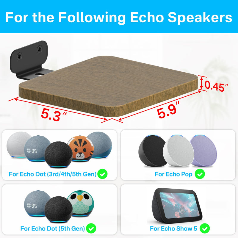 Speaker Wall Mount for Echo Dot, Echo Show 5, Echo Pop Wall Mount - Adjustable Speaker Shelf for Echo Pop, Echo Show 5 Mount, 3rd/4th/5th Gen Echo Dot Mount, Echo 4th Gen Floating Wall Shelves, 1 Pair
