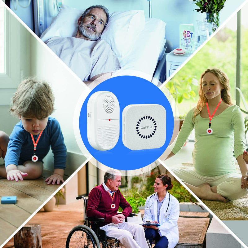 CallToU Caregiver Pager Call Button elderlyWireless SOS Call Button Vibration Pager Nurse Calling Alert System for Home Elderly Disabled Patient 2 SOS Call Buttons/Transmitters 2 Receivers CCVP 2-2