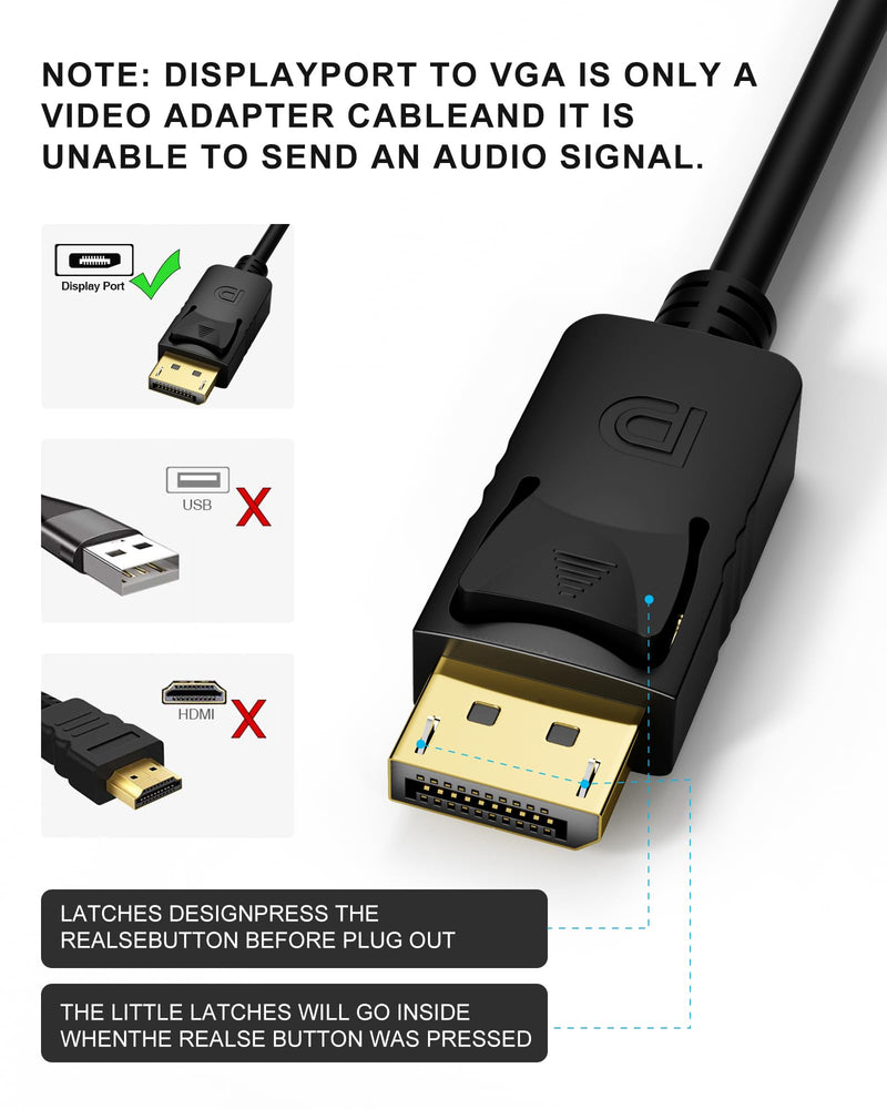 DisplayPort to VGA, 3 Feet 2 Pack DisplayPort to VGA Adapter DP to VGA Cable Connects DP Port from Desktop or Laptop to Monitor or Projector with VGA Port Black