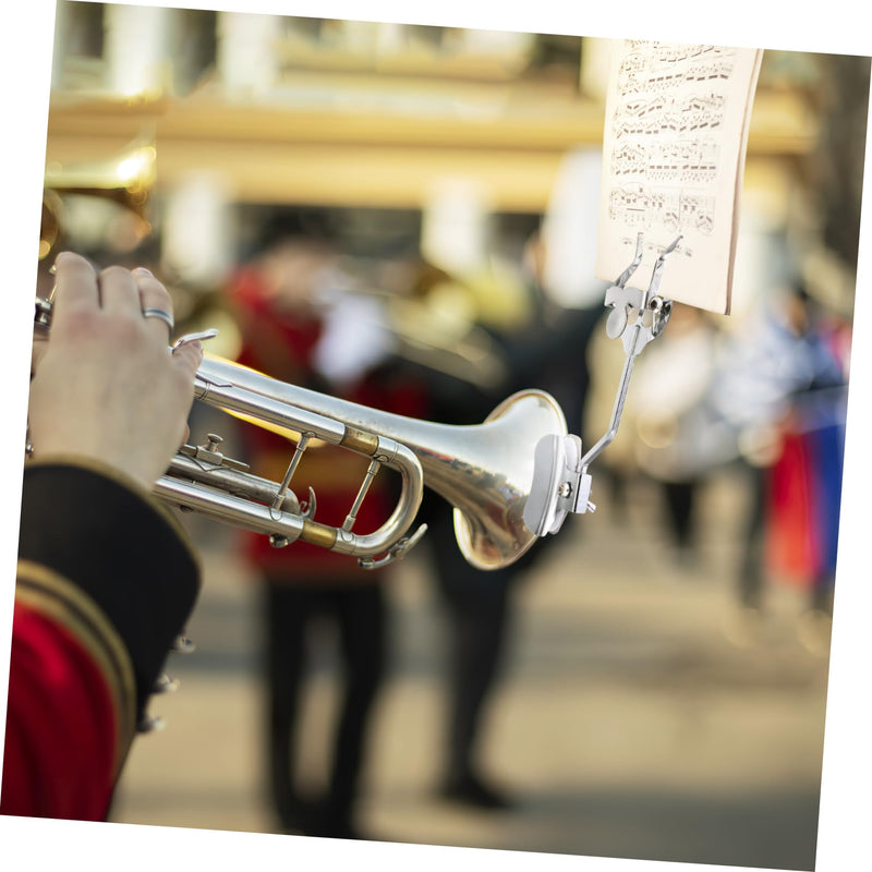 BESPORTBLE Trumpet Trombone Lyre Music Clip Holder Silver Clamp Sheet Music Stand for Marching Musicians Compact Design Lightweight Durable Accessory for Trumpet