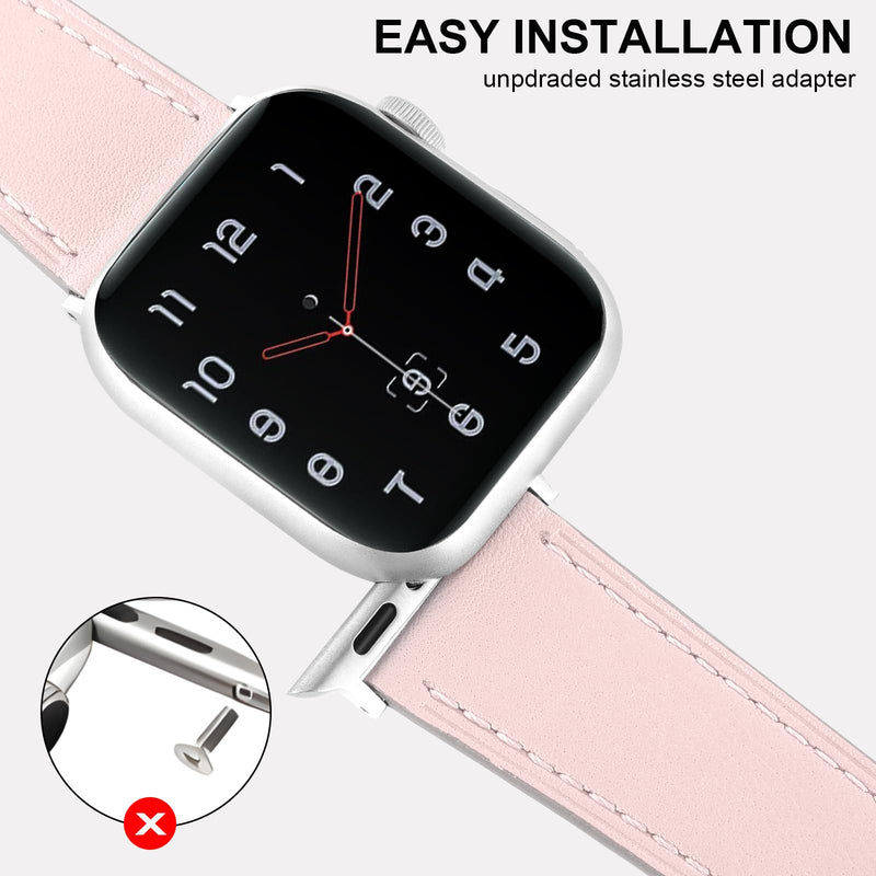 2 Pack Leather Watch Bands Women Men Compatible with Apple Watch(Red And Pink) 38/41/40/42/44/45/46/49mm, Iwatch Straps Smartwatch Replacement Band for Ultra 2/1 SE Serie 10 9 8 7 6 5 4 3 2 1